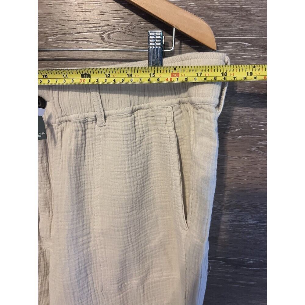 Women Cream Crinckled Cotton Textured Pants Sz Large Elastic Waist Upwest — image 6 of 8